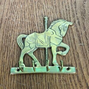 Vintage Brass Carousel Merry Go Round Horse Key Holder Rack Wall Hook Hanger